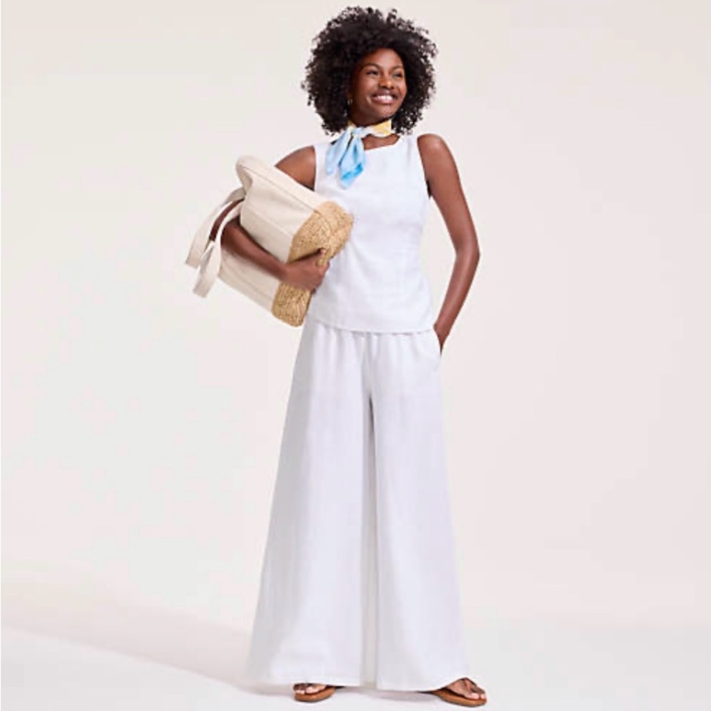 Lands' End White Wide-Leg Linen Pants